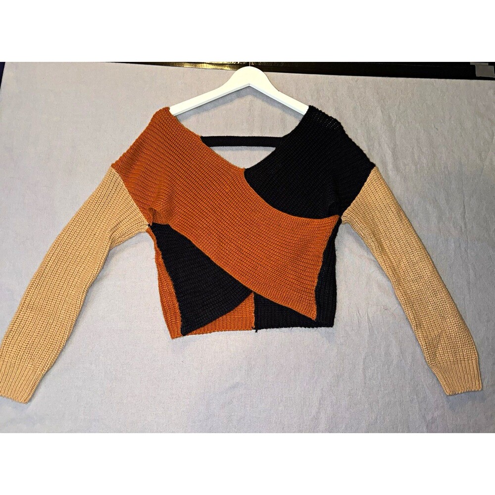 Derek Heart Women's Colorblock Knit Pullover Sweater Cropped Long Sleeve M
